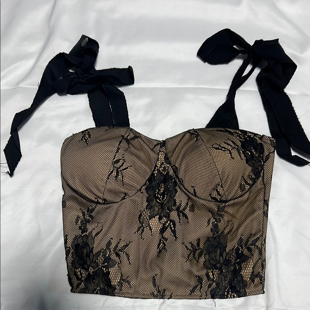 Mango Black and Tan Lace Tank Top